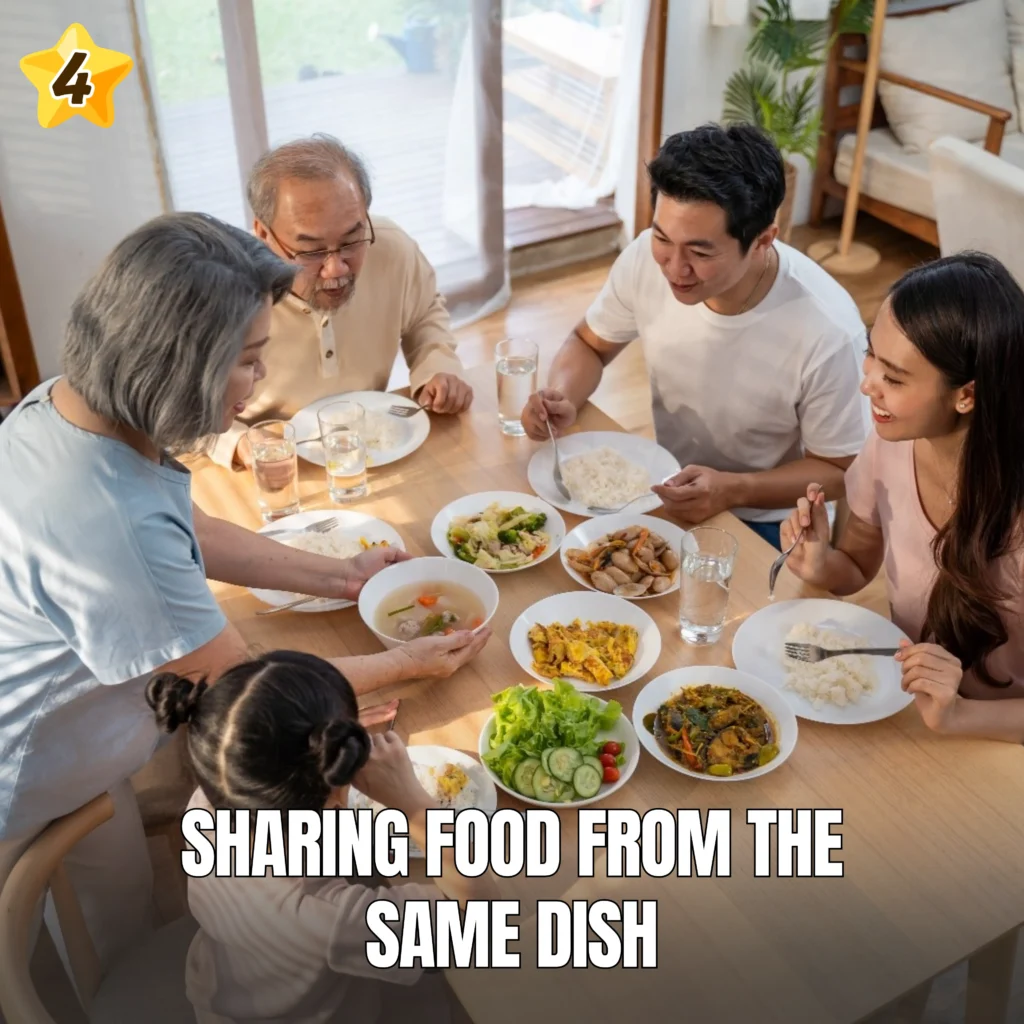 Sharing food from the same dish