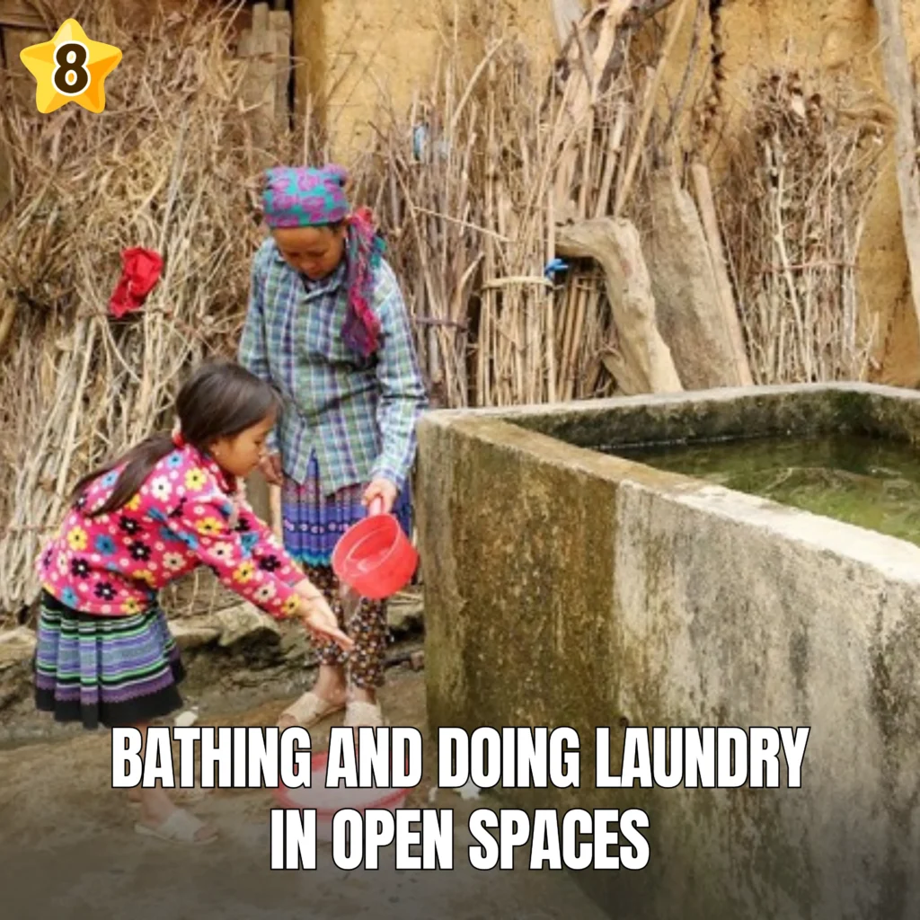 Bathing and doing laundry in open spaces